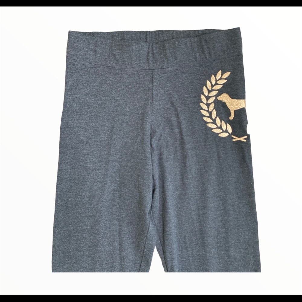 PINK VICTORIAS SECRET Grey Campus Leggings Gold Dog Logo S - Picture 4 of 10